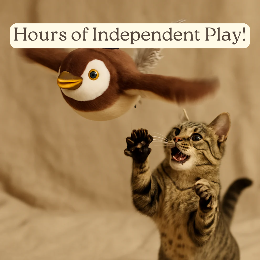 Cat playing with flapping bird toy